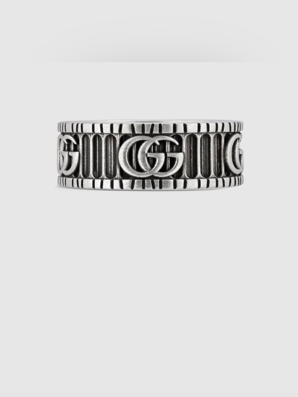 Gucci Silver GG Embossed Band Ring